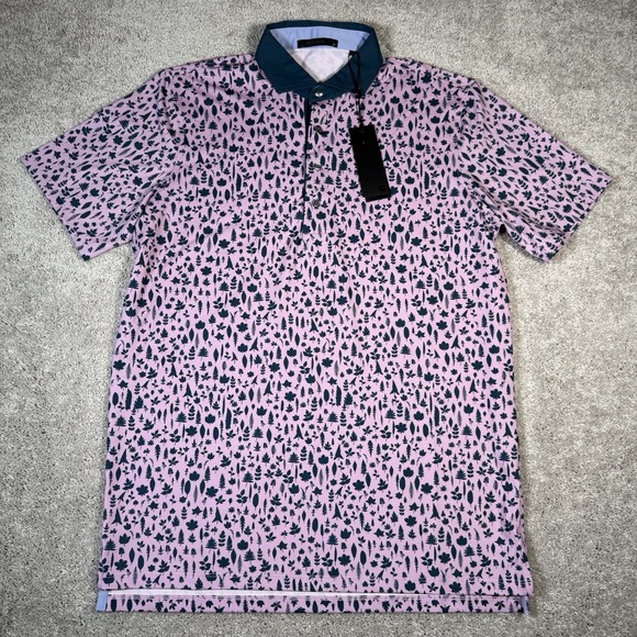 NEW Greyson Polo Shirt Men's M Pink Magical Ferns Mauve Mist Golf Performance - Picture 2 of 9